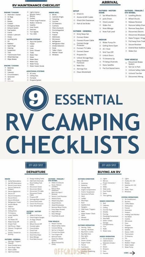 Rv Checklist Free Printable, Camper Packing List, Rv Camping List, Camping Lists, Camper Checklist, Camper List, Rv Checklist, Rv Supplies, Rv Camping Checklist