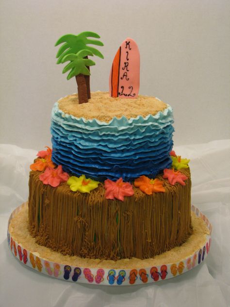 Hawaiian Theme Birthday Cake Hawaiian Kids Party, Hawaiian Theme Birthday, Hawaiian Birthday Cakes, Hawaiian Party Food, Theme Birthday Cake, Hawaiian Party Theme, Luau Party Decorations, Hawaiian Party Decorations, Birthday Bbq