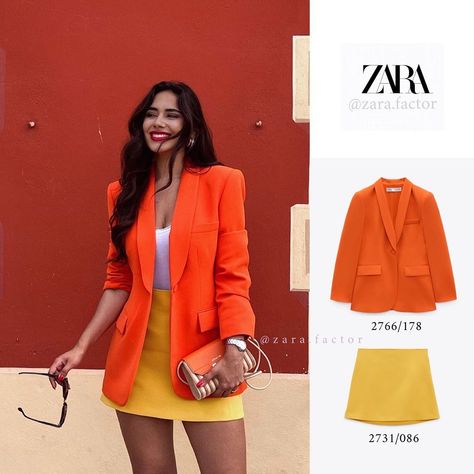 ZARA FACTOR on Instagram: “✨ ▫️BLAZER with tuxedo collar 🏷2766/178 💵129.00 C$ ▫️High-waisted SKIRT 🏷2731/086 💵49.90 C$ . . . . . . . 📸: @imhrisa #zara #zarawoman…” Tuxedo Collar, Blazer Zara, Orange Blazer, Zara Blazer, Blazer Outfits, Zara Women, Design Inspo, Spring Summer Fashion, Women's Blazer