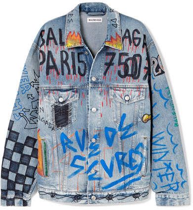 Balenciaga - Oversized Printed Denim Jacket - Blue Denim Jacket Diy, Angelus Paint, Diy Denim Jacket, Skater Outfits, Balenciaga T Shirt, Balenciaga Clothing, Diy Jeans, Jean Jacket Outfits, Denim Jacket Outfit