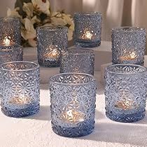 Table Centerpieces Birthday, Blue Votive Candle Holders, Centerpieces Birthday, Blue Candle Holders, Blue Candle, Home Decor Blue, Blue Bridal Shower, Glass Votive Candle Holders, Unique Wedding Decor