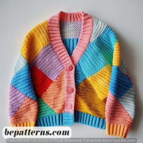 Beginner-Friendly Crochet Cardigan Ideas: Free Patterns Perfect Granny Square, Cardigan Colorful, Pastel Cardigan, Colorful Cardigan, Jacket Crochet, Granny Square Cardigan, Cardigan Handmade, Square Cardigan, Rainbow Cardigan