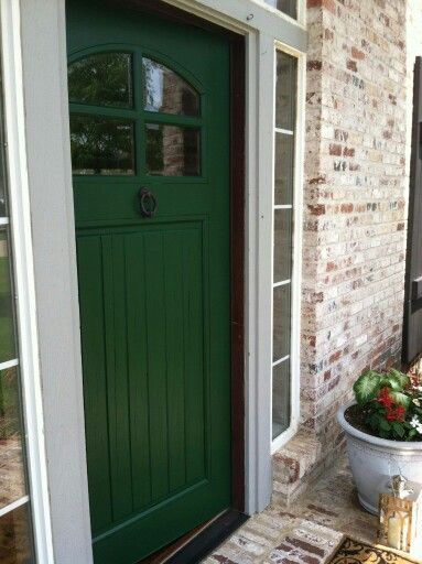 The Winner!!! New front door! !! Emerald Green Doors Front Entrance, Emerald Green Front Door Brick House, Emerald Green Front Door, Green Door Brick House, Outdoor Door Colors Olive Green, Green Doors Front Entrance, Solidor Door Chartwell Green, Victorian Front Doors, Cottage Front Doors