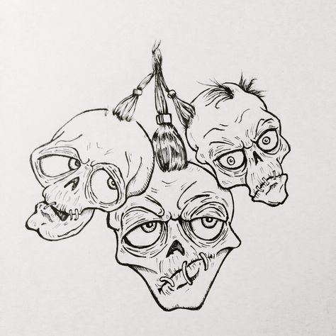 Pin Head Drawing, Shrunken Head Drawing, Shrunken Head Tattoo, Traditional Tattoo Stencils, Angel Sketch, Shrunken Heads, Shrunken Head, Tattoo Outline Drawing, Spooky Art