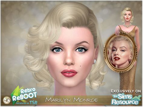 The Sims Resource - SIM Marilyn Monroe - Retro ReBOOT Marilyn Monroe Hairstyle, Sims Tattoo, Friends Monica Geller, Black Simmer, Marilyn Monroe Hair, 50s Makeup, Sims 4 Decades Challenge, Sims 4 Sims, 50s Hairstyles