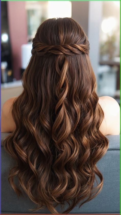 Half Up Half Down Bridesmaid Hair Medium Lengths Hairstyle Ideas, Elegant Hairstyles Long Hair, Long Hair Curled Hairstyles, Peinados Elegantes Sueltos, Hairstyles For Long Hair Curly, Hairstyle Fancy, Loose Bun, Bridesmaid Hair Inspo, Elegant Updos