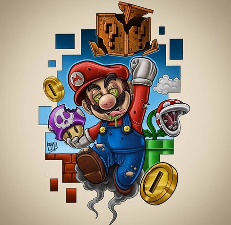 Mario Tattoo, Arte Doodle, Graffiti Doodles, Super Mario Art, Nintendo Art, Graffiti Characters, Mario Art, Dope Cartoon Art, Desenho Tattoo