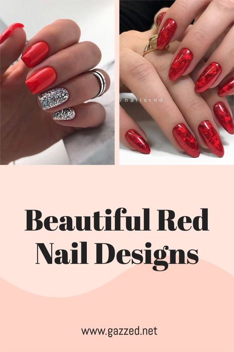 red nails with silver and glitter Red Nails For New Years, Red Chrome And Glitter Nails, Red Dipped Nails Ideas, Red Silver Nail Designs, Red Nails With Glitter Accent, Red Dip Nail Ideas, Red Nails With Silver Glitter, Red Glitter Nail Designs, Silver And Red Nails