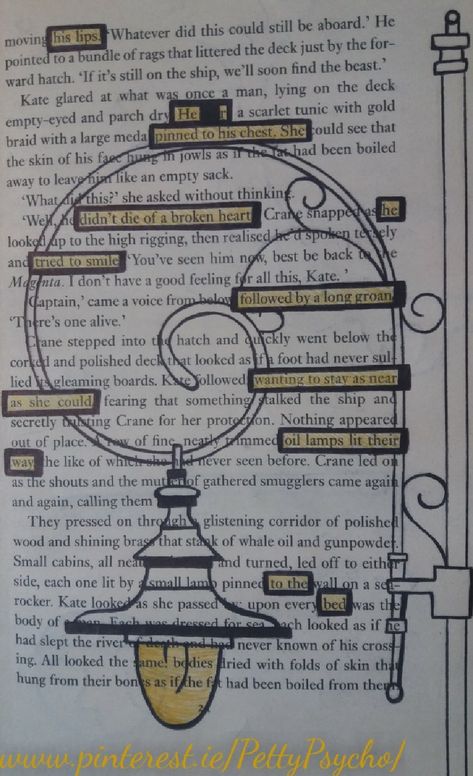 "His lips. Her pinned to his chest. She didn't die of a broken heart. He tried to smile, followed by a long groan. Wanting to stay as near as she could. Oil lamps lit their way to the bed."- Black out poetry #blackoutpoetry Poetry Project Ideas, Poem Book Pages, Poetry From Book Pages, Black Out Poetry Art Ideas, Blackout Poems Art, Black Out Poetry Art, Book Pages For Blackout Poetry, Blackout Book, Black Poetry