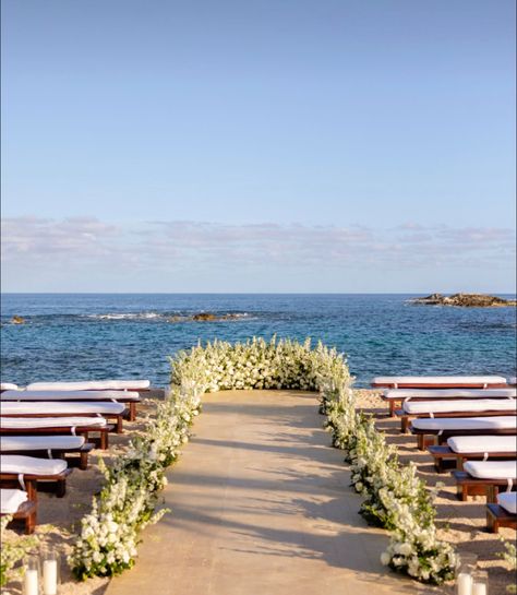 Candle Aisle Beach Wedding, Beach Ceremony Aisle, Beach Front Wedding Ceremony, Beach Ceremony Decor, Beach Wedding Ceremony Decor, Altar Florals, Beach Wedding Ceremony Decorations, Beach Wedding Aisle, Coastal Wedding Theme