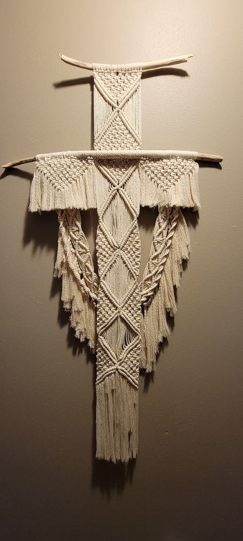 I made this cross because I love Jesus Christ, our King and Savior Christian Macrame, Macrame Cross Wall Hanging, Cross Macrame, Macrame Cross, Hanging Crafts, Pola Macrame, Macrame Wall Hanger, Hanging Diy, Macrame Knots Pattern