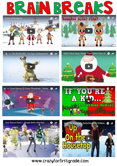 My Favorite Holiday Brain Breaks! http://www.crazyforfirstgrade.com/2016/12/my-favorite-holiday-brain-breaks.html Christmas Brain Breaks, Elf Trap, Brain Break Videos, December Ideas, Concert Art, December Kindergarten, Teaching Holidays, Concert Ideas, Christmas Teaching