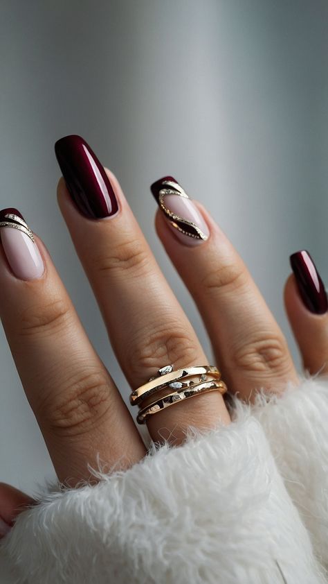 Discover stunning burgundy nail designs that are perfect for any occasion From dark red to elegant black and short French tips these classy nail art ideas will elevate your manicure game Whether you prefer polished French designs or edgy chrome and acrylic short nails there's a burgundy nail design to suit your style preferences French Tip With Burgundy Design, Red Wine Nail Designs, Dark Burgundy Short Nails, Burgundy And Nude Nails, Dark Burgundy Nails Designs, Dark Wine Nails With Design, Short Almond Burgundy Nails, Burgundy And Navy Nails, Burgundy Almond Nails Design