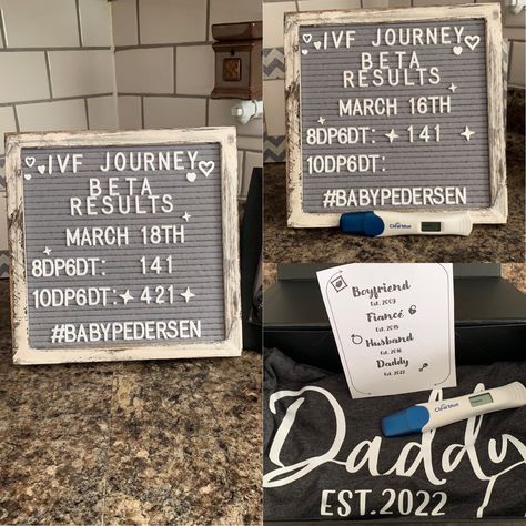 Surrogacy Letter Board, Egg Retrieval Day Letter Board, Ivf Letterboard Ideas, Iui Procedure, Ivf Announcement, Ivf Journey Photos, Ivf Calendar, Frozen Embryo Transfer, Ivf Timeline