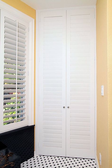 Wood Closet Doors, Door Shutters, Custom Shutters, Simple Closet, Interior Shutters, Shutters Exterior, Shutter Doors, Wood Shutters, Closet Door