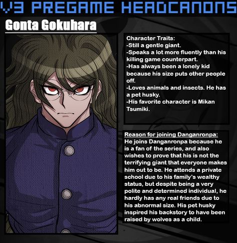 Pregame Drv3, Gonta Gokuhara Fanart, Danganronpa Hcs, Pregame Danganronpa, Gonta Gokuhara, Character Headcanons, Mikan Tsumiki, Pre Game, Danganronpa Funny