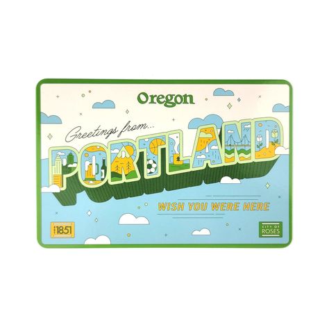 Share the vibrant spirit of Portland with our Greetings From Portland License Plate Postcard. Shaped like a vintage license plate and inspired by the iconic Big Letter Postcards, this unique postcard captures the essence of the city's dynamic culture and iconic landmarks. Whether you're sending greetings from your Portland adventures or simply spreading the energy of the City of Roses, this postcard is a charming way to connect with friends and loved ones. Crafted with attention to detail and a touch of nostalgia, it's a keepsake that embodies the city's character and invites curiosity. Let the Greetings From Portland License Plate Postcard be a tangible expression of your love for Portland's urban charm and creativity. Standard 4"H x 6"W Postcard 14pt Gloss Paper Matte Back For Easy Writi Greetings From Postcard, Farmers Market Logo, Postcards Inspiration, Postcard Mailer, Retro Postcard, Big Letter, City Postcard, Unique Postcards, Welcome Design