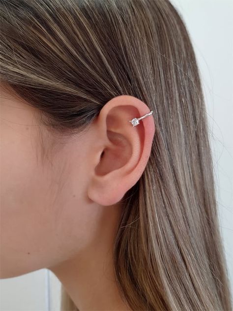 Helix Piercing Silver, Helix Piercing Ring, Fake Helix Piercing, Ear Structure, Helix Ring, Tragus Hoop, Helix Piercings, Finger Bracelets, Helix Hoop