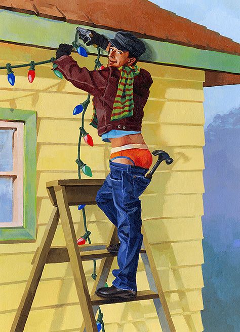 The Precarious Plight of Paul Richmond's Pinups "Christmas Lights"  http://www.advocate.com/arts-entertainment/art/artist-spotlight/2015/04/25/precarious-plight-paul-richmonds-pinups Male Art Men, Male Pinup, Male Artworks, Gay Christmas, Pinup Poses, Art Of Man, Queer Art, Pin Up Art, Gay Art