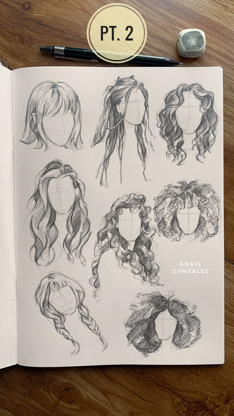 How To Draw Different Hair Types, How To Draw Hair Up, How To Draw Side Part Hair, How To Draw Realistic Drawings, How To Draw Different Types Of Hair, How To Draw Hair Sketch, Sketch Portrait Tutorials, Types Of Sketching Styles, How To Draw The Back Of A Head