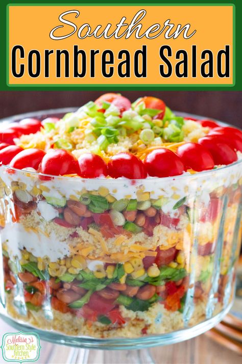 Layered Cornbread Salad, Cornbread Salad Recipe, Dressing Cornbread, Easy Southern Cornbread, Southern Cornbread Salad, Southern Salad, Southern Style Cornbread, Cornbread Recipes, Cornbread Salad