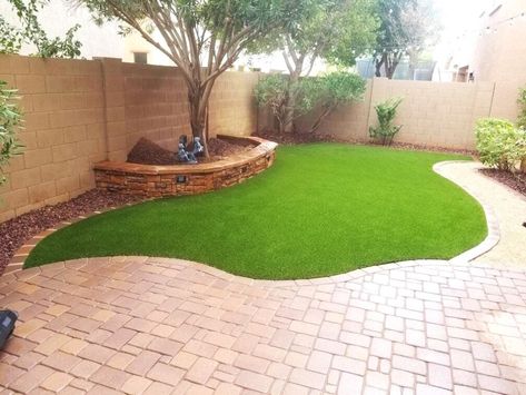 Artificial Grass And Pavers Backyard, Turf Backyard Ideas, Turf Yard, Artificial Grass Ideas, Artificial Turf Backyard, Artificial Turf Landscaping, Phoenix Backyard, Garden Turf, Artificial Grass Backyard