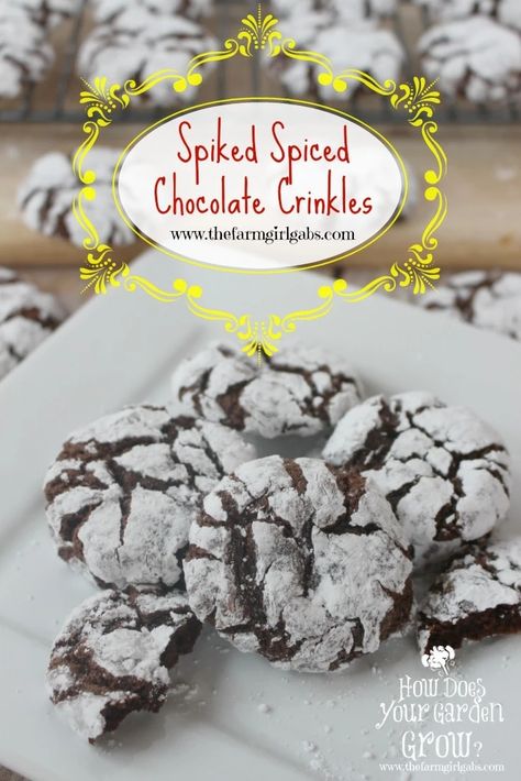 Spiked Spiced Chocolate Crinkles Cookie Soft Pumpkin Cookies, Boozy Chocolate, Chocolate Crinkle, Italian Christmas Cookies, Easy Christmas Cookie Recipes, Spiced Chocolate, Hot Chocolate Cookies, Christmas Baking Recipes, Chocolate Crinkle Cookies