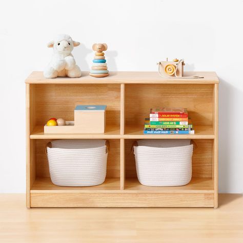 PRICES MAY VARY. DESIGN FOR KIDS - The edges and corners of this shelf are smoothly rounded off in case of any wood splinter that may hurt your little one. The overall height of the cabinet is 23.6”, which keeps things within kids’ reach so as to help them develop a good habit of organizing. COMPACT STORAGE SPACE - Wood montessori shelf is designed with 4 storage compartments of 2 sizes that are spacious for storing kid's cartoon books, toys, school supplies and storage boxes. The top of the she Classroom Kindergarten, Kids Book Storage, Ikea Kids Room, Childrens Bookcase, Nursery Classroom, Montessori Shelf, Tiered Shelf, Toy Storage Solutions, Kids Shelves