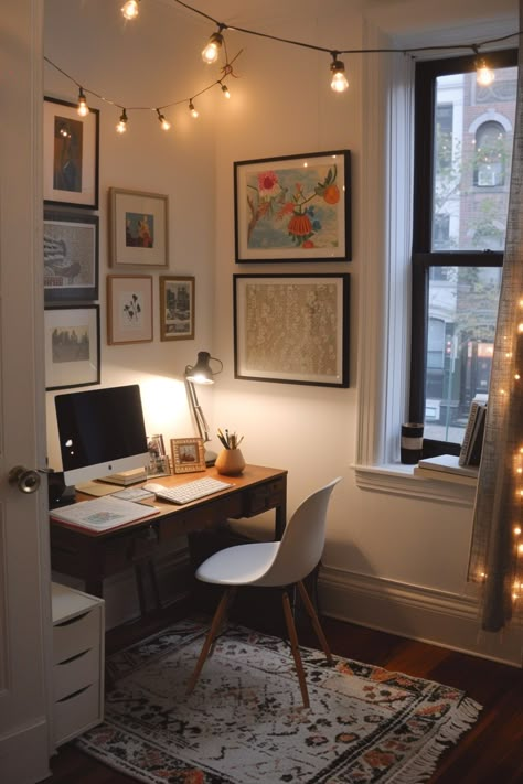 Bedroom Work From Home, Small Living Room Home Office Combo, In Person Office Decor, Guest Bedroom Art Studio, Work From Home Small Space Ideas, Small Home Workspace, Small Office In Bedroom Ideas, Home Office Ideas In Bedroom, Small Home Office With Couch