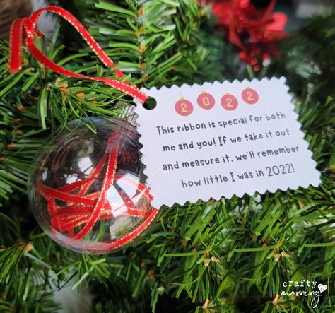 No Mess Christmas Crafts, Christmas Bauble Height Ribbon, Ribbon Bauble Height, How Big I Am Ribbon Ornament, 1st Grade Ornament Craft, Yarn Height Ornament, String Ornaments Kids Height, Measuring Ribbon Ornament, Growth Ribbon Ornament