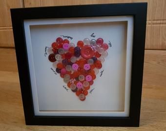 Handmade frames and cards by Rinscrafts on Etsy Button Crafts For Adults, Button Hearts, Button Christmas Cards, Button Heart, Button Diy, Button Ideas, Crafts For Adults, Box Wall, Art Frames