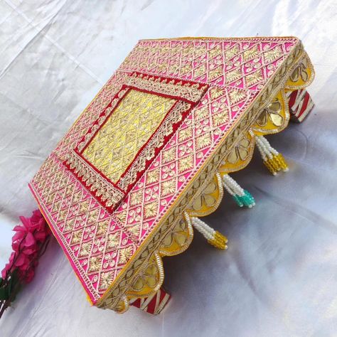 Decor heavy bajot Size 12*12 inch DM us for more details or WhatsApp us on 9867422790 Bajot Designs For Wedding, Bajot Decoration, Bajot Designs, Shoes Tutorial, Diwali Crafts, Baby Shoes Tutorial, Ring Platter, Thali Decoration, Thali Decoration Ideas