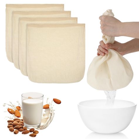 PRICES MAY VARY. 【High-quality Materails】Our nut milk bags are made from food-grade fine nylon mesh. The nylon material of these fine mesh strainers will not affect the flavor of your milk, so your homemade nut milk will keep its natural taste and nutrition. 【Perfect Design】Triple stitched reinforced makes the professional coffee filter much easier to squeeze and strain. Perfect mesh size helps the liquid quickly pass through the nutmilk mesh bag, the fine seam makes these multi-usage food strai Coffee Yogurt, Homemade Nut Milk, Nut Milk Bag, Food Strainer, Bagged Milk, Fine Mesh Strainer, Mesh Strainer, Fine Mesh, Nut Milk