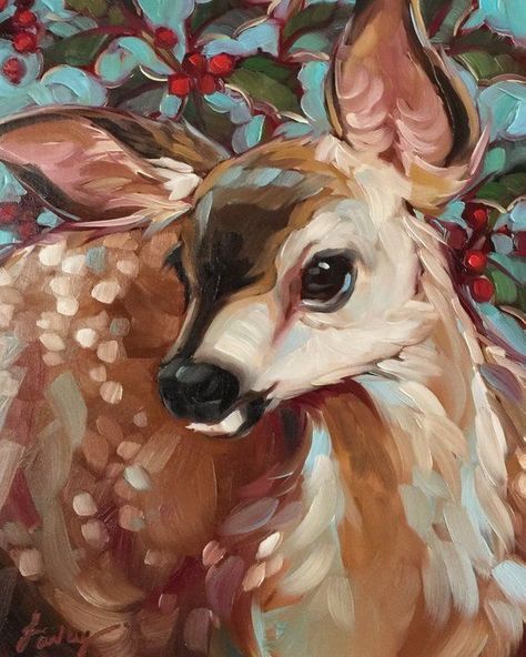 Deer Painting, Deer Art, Tableau Art, Arte Inspo, A Deer, Oil Painting Flowers, Arte Animal, Christmas Paintings, Drawing Tutorials