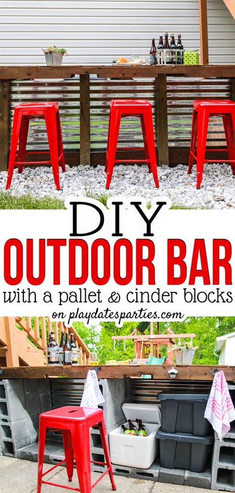 Diy Jardin, Diy Outdoor Bar, Bar Exterior, Cinder Blocks, Kitchen Design Diy, Backyard Bar, Diy Outdoor Decor, Pallet Outdoor, Backyard Diy Projects