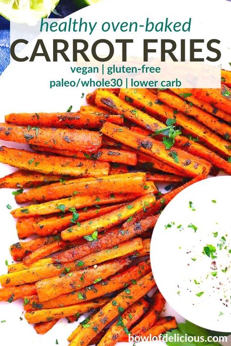 Oven Baked Carrot Fries, Oven Carrot Fries, Carrot Fry Recipes, Healthy Baked Carrots, Carrot Fries Dipping Sauce, Carrot Dipping Sauce, Uncommon Kitchen, Healthy Carrot Recipes, Carrot Bake