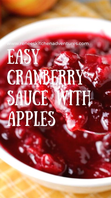 Easy Cranberry Sauce with Apples by Renee's Kitchen Adventures is an easy to make homemade cranberry sauce recipe with apples. Perfect holiday side dish. Thanksgiving, Christmas. Cranberry Sauce With Apples, Apple Cranberry Sauce, Homemade Cranberry Sauce Recipe, Recipe With Apples, Cranberry Apple Sauce, Savory Apple Recipes, Canned Applesauce, Cranberry Sauce Thanksgiving, Easy Cranberry Sauce