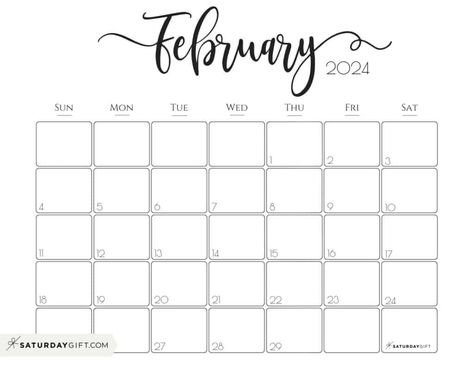 02 FEB Elegant February 2024 calendar Free Printable Horizontal Landscape Black & White Sunday-Start | SaturdayGift Printable December Calendar, Blank Monthly Calendar Template, Calendar Free Printable, February Calendar, Blank Monthly Calendar, November Calendar, October Calendar, Horizontal Landscape, December Calendar