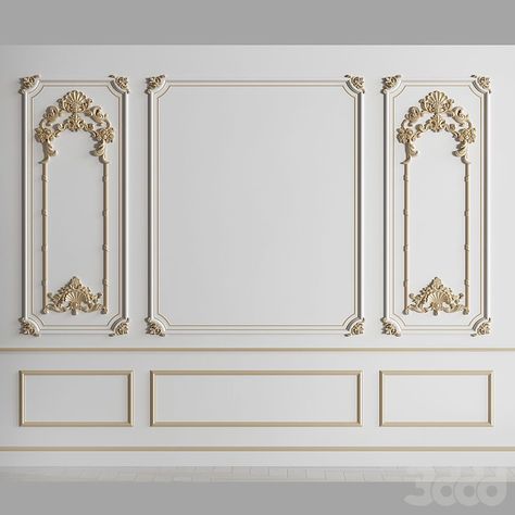 Wall Profile Design, Classic Moulding Wall, Royal Wall Design, French Moulding Wall, Moulding On Walls, Classic Wall Design, Gold Trim Walls, Classic Wall Panel, Classic Mirrors