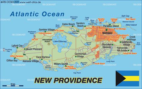 Map of New Providence (Bahamas) Map Of Nassau Bahamas, New Providence Bahamas, Bahamas Map, Royal Cruise, Caribbean Life, Travel Caribbean, Atlantis Bahamas, Alaska Glaciers, World Atlas