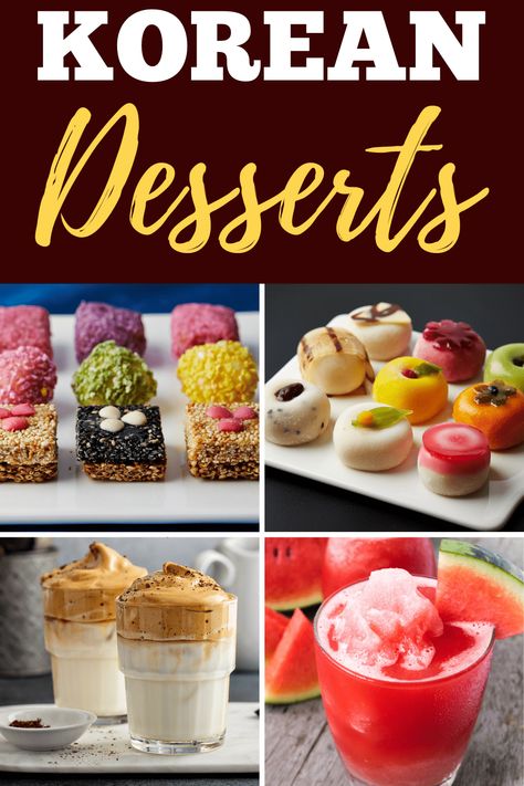 Korean desserts are sweet, colorful, and fun! From shaved ice to pastry to donuts, these simple recipes make it easy to whip up a traditional Korean treat at home. Korean Dessert Recipes, Korean Sweets, Desserts Japonais, Japanese Pastries, Ground Beef And Cabbage, Mochi Cake, Korean Dessert, Dessert Places, Korean Desserts