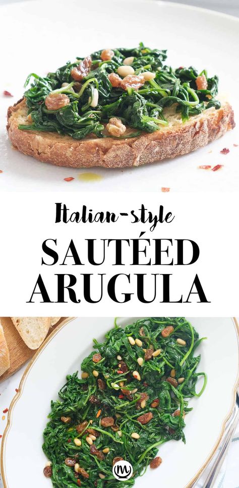 Cooked Arugula, Arugula Recipes, Arugula Salad Recipes, Sauteed Greens, Vegan Side Dishes, Mediterranean Diet Recipes, Vegetable Sides, Veg Recipes, Veggie Sides