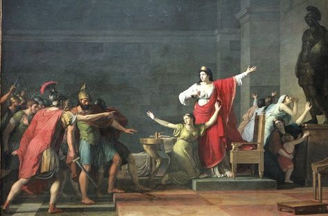 Olympias: Cassandre et Olympia (Cassander and Olympias). Painting by Jean Joseph Taillasson (1745-1809). Jacque Louis David, David Painting, Jacques Louis David, Neoclassical Art, History Painting, Ancient Origins, Alexander The Great, Oil Painting Reproductions, Caravaggio