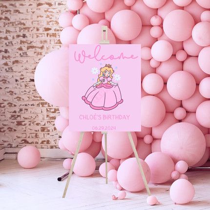 Princess Peach Balloon Arch, Princess Peach Birthday Party Decorations, Mario And Princess Peach Birthday Party, Princess Peach Birthday Party Ideas, Princess Peach Birthday Party, Princess Peach Birthday, Peach Birthday Party, Princess Peach Party, Birthday Party Inspiration