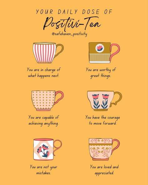 Sip on your daily dose of positivi-tea! ☕️✨ Take a moment to nourish your soul with positivity and warmth. Let this cup of tea be a reminder to embrace gratitude, kindness, and optimism each day. Cheers to a brighter outlook and a peaceful heart! 🌞💖 . . . . . #positivitea☕️ #positivevibes #explorepage✨ Cup Of Positivitea, Positivi Tea, Peaceful Heart, Nourish Your Soul, To Move Forward, You Are Worthy, Cup Of Tea, Each Day, Your Soul