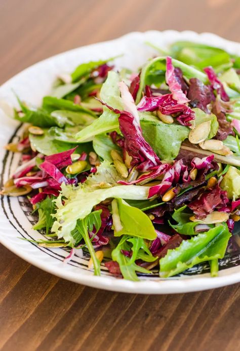 Quick Side Dish Recipe: Lemony Green Salad with Radicchio & Pepitas | Kitchn Quick Side Dish, Thanksgiving Salad, Radicchio Salad, Sauteed Greens, Quick Side Dishes, Green Salad Recipes, Thanksgiving Dinner Recipes, Turkey Dinner, Salad Side Dishes