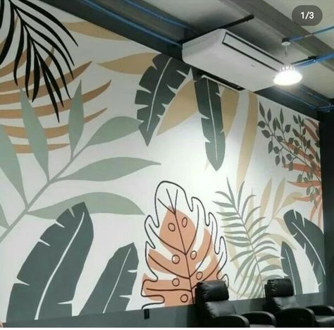 Neutral Wall Mural Diy, Monstera Mural Painting, Boho Mural Painting, Monstera Wall Painting, Monstera Wall Mural, Boho Wall Painting Ideas Bedroom, Boho Mural Wall Painting, Boho Mural Wall, Unique Wall Painting Ideas Creative