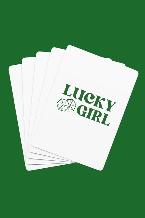 Are you ready to embrace your inner lucky charm? Look no further than our "Lucky Girl" deck of cards, exclusively available on Etsy! Each card features the words "Lucky Girl" in bold, beautiful typography, reminding you to embrace your positive energy and channel your good luck. These high-quality cards are perfect for a night of fun with friends or for keeping as a personal talisman of good fortune. So why wait? Shuffle your luck today and grab a set of "Lucky Girl" cards from Etsy! Lucky Girl Party, Calendar March, Geometric Illustration, Collage Images, Lucky Symbols, Beautiful Typography, Fun With Friends, Market Stall, Lucky Girl