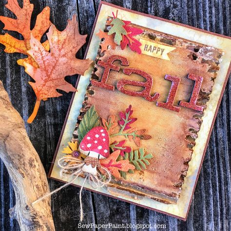 Sew Paper, Forest Foliage, Tim Holtz Dies, Thinlits Dies, Tim Holtz Cards, Pumpkin Cards, Tim Holtz Sizzix, Fall Garden, Atc Cards