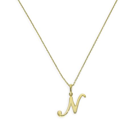 Calling all Nellies, Noras and Nannys -we have the perfect necklace for you! Suitable for birthdays, Mother's Day, Valentine's Day, Christmas, or just because - why not proudly display your initial on your necklace! Part of our letter pendant range, this fancy calligraphy script letter N pendant comes on your choice of chain length from 16 to 20 inches. It's made from 9ct yellow gold and measures 1.8 x 1.1 x 0.1cm. Order by 4pm for same day shipping. Length: 20 Inches, 16 Inches, 18 Inches N Letter Necklace, N Necklace Letter, N Initial Necklace, Fancy Calligraphy, N Necklace, Alphabet Necklace, Bday Gift, Calligraphy Script, Letter N